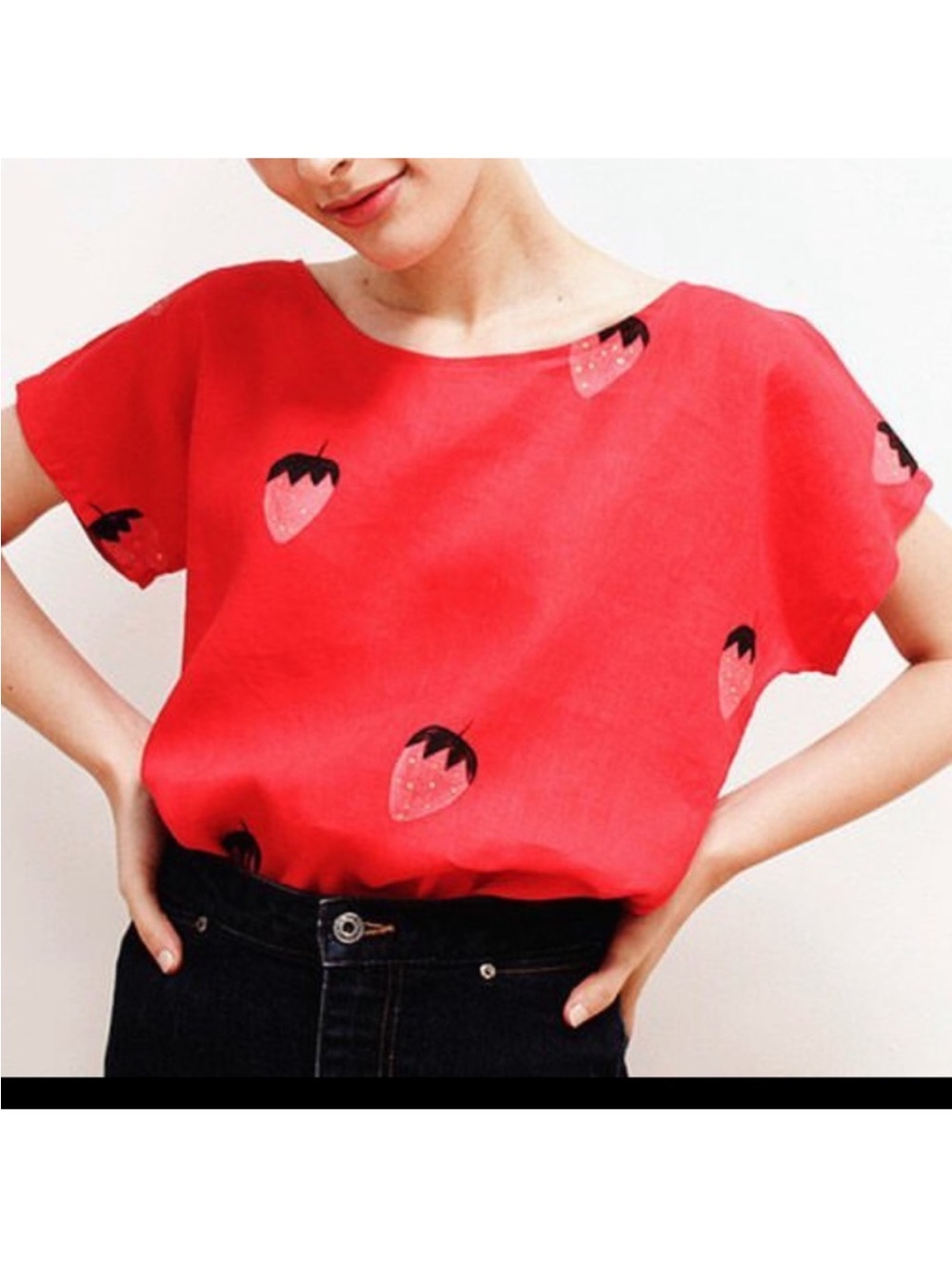 Jenny Lemons Red Strawberry Print Women's Crop Top